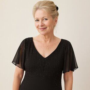 Adrianna Papell Black Beaded Maxi Gown